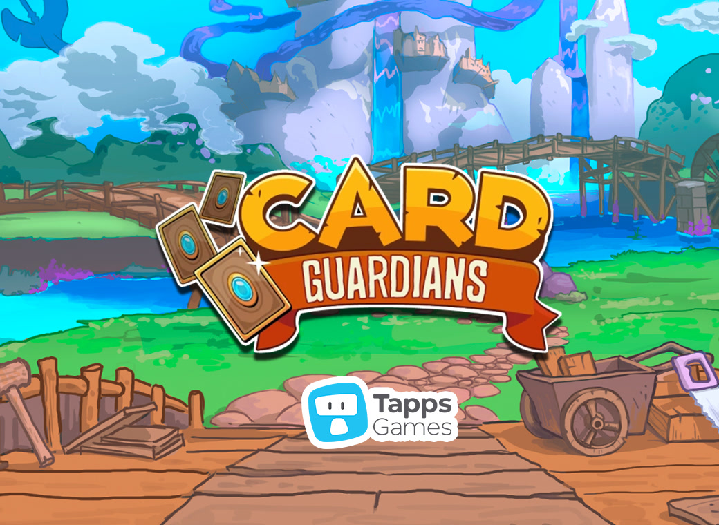 Card Guardians key art with the game logo, a mobile roguelike by Tapps Games with art by Magic Sword Studio